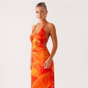 Peppermayo - Palawan Mesh Maxi Dress Orange Floral